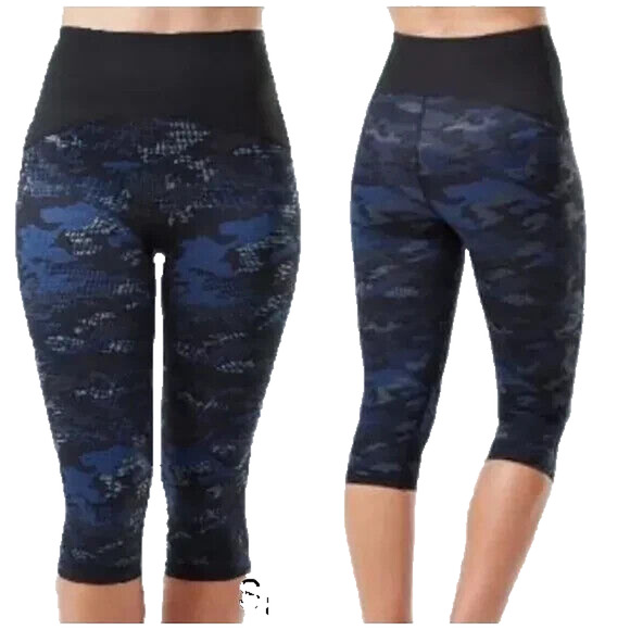 SPANX Active Compression High Waist Geo Camo Blue/Black Crop Leggings Size Large - Picture 1 of 8